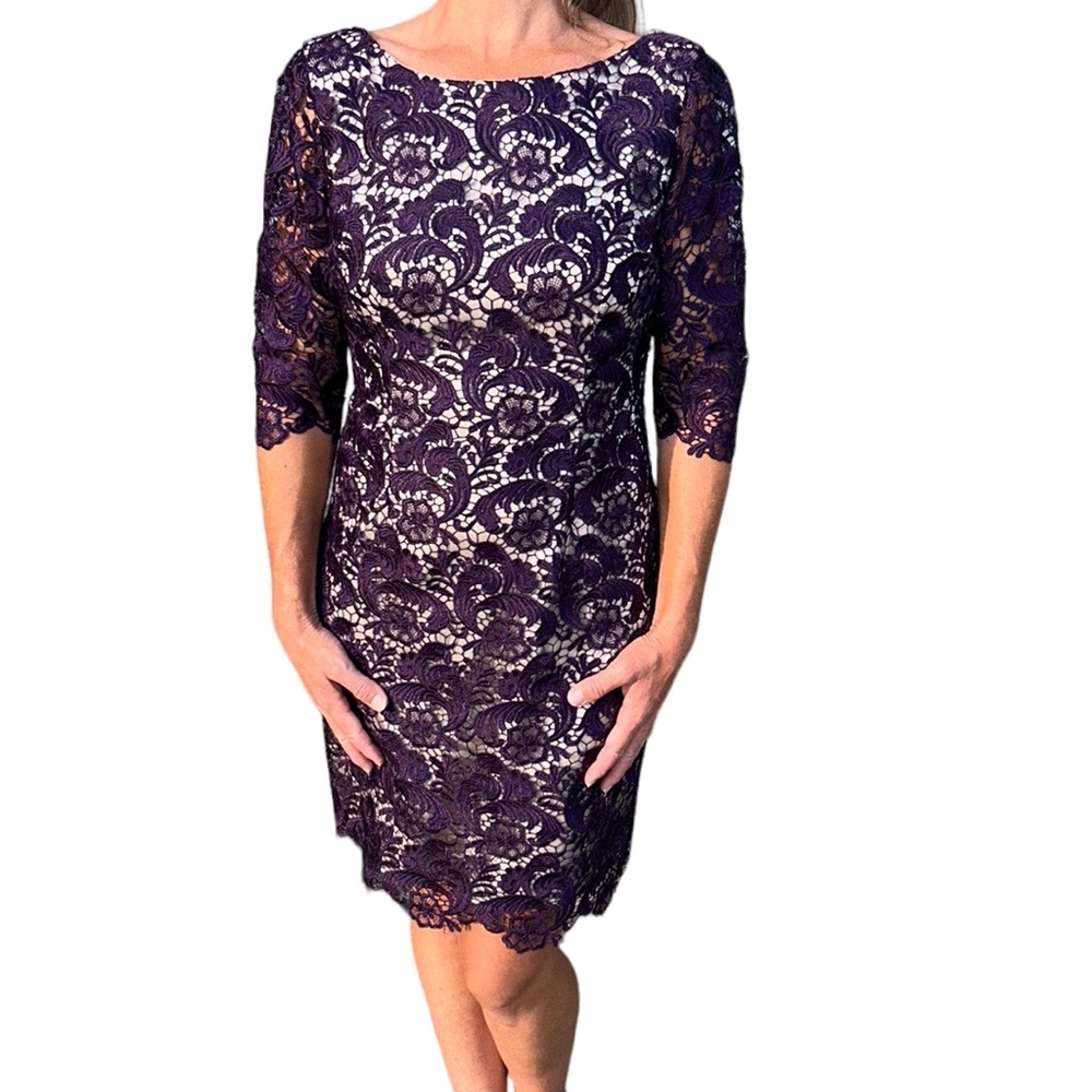 Eliza J | Embroidered‎ Lace Overlay Sheath Dress Purple Christmas Holiday 8P